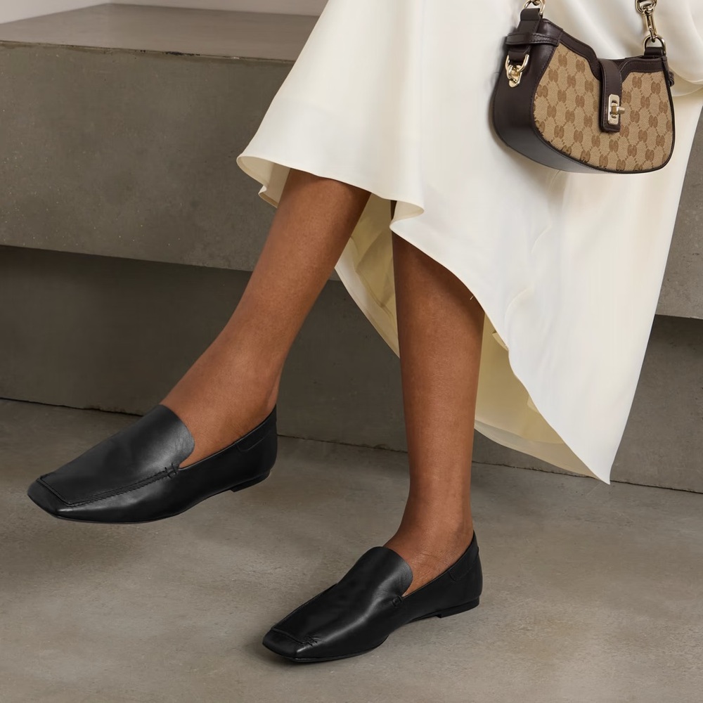 STAUD Black Leather Loafers